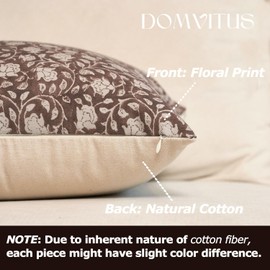 DOMVITUS Floral Pillow Covers 20x20, Throw Pillows for Couch, Block Print Pillow Cover, Decorative Neutral Accent Throw Pillow Covers for Living Room, 1PC, Brown