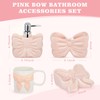Teenyyou 4 Pcs Pink Bathroom Accessories Set, Bow Toothbrush Holder