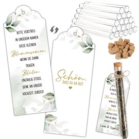 BOFUNX 20 Set Hochzeit Gastgeschenke, 20pcs Kunststoff Reagenzgläser mit Korken + 20pcs Blumensamen Geschenkanhänger Hochzeit Gastgeschenke Blumensamen Gastgeschenke