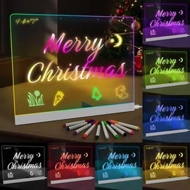 LED Note Board with 7 Colors - 9.4"x7" Light Up Acrylic Drawing Board, Chrsitmas Birthday Halloween Gifts, Includes Adapter and 10 Markers