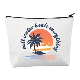 BNQL Beach Makeup Bag Beach Lover Gifts Beach Theme Gifts Beach Summer Vacation Gifts Salt Water Heals Everything Make Up Bag