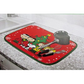 Peanuts Gang Christmas Dish Drying Mat Christmas Tree & Snowflakes New 2022