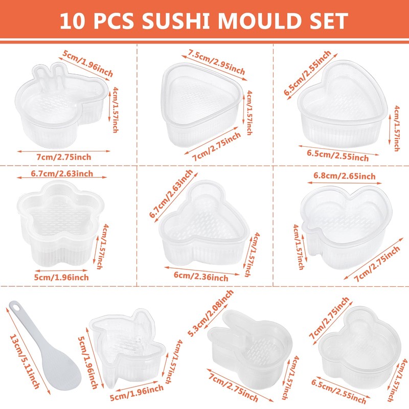 Prebarfun 10 PCS Onigiri Mould, Sushi Making Kit, Rice Ball