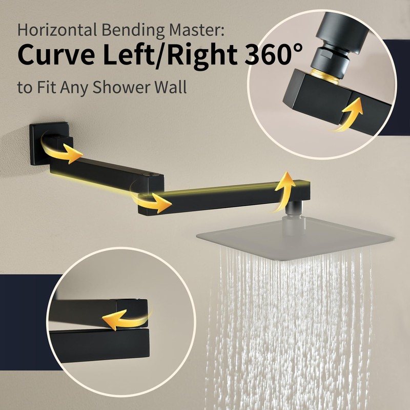 18.5 Inches Straight Extended Pivoting Shower Arm With Flange, Rain