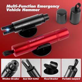PUWOWYE 2 in 1 Seat Belt Cutter Emergency Hammer, 2 Pieces Safety Hammer with Belt Cutter, Emergency Hammer with Test Glass for Practice, Emergency Hammer Car with Seat Belt Cutter for Car and Buses,