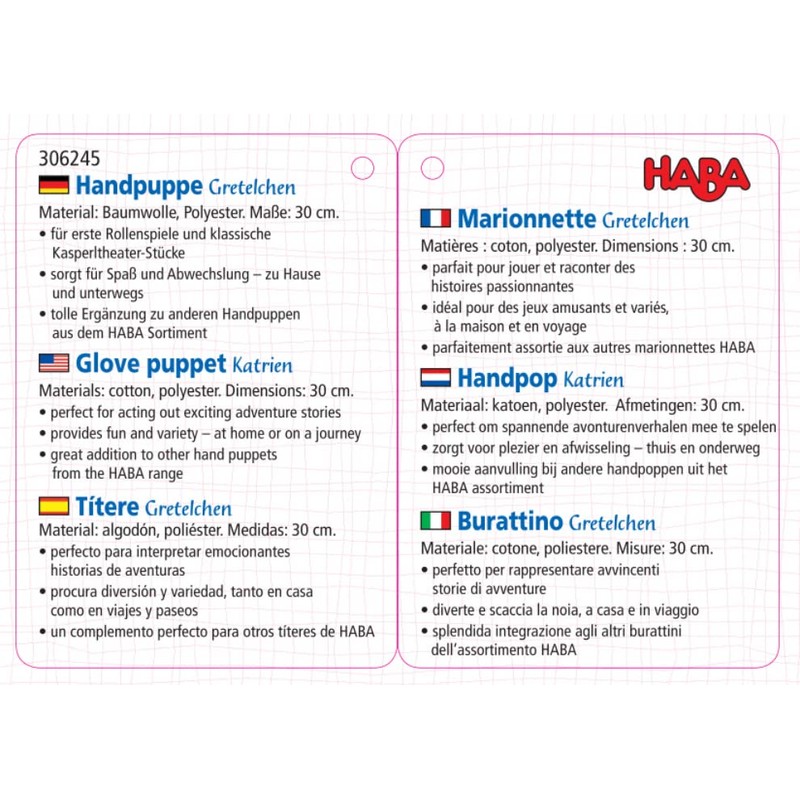 HABA Gretelchen 306245 Hand Puppet from 1.5 Years