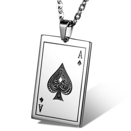 Cupimatch Men's Women's Cool Stainless Steel Ace of Spades Card Poker Pendant Necklace 55.9 cm Chain Fashion Jewellery Set., Stainless Steel