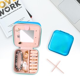 Schmuckkästchen Reise, Kleine Schmuckschatulle für Mädchen，Schmuck-Reiseetui mit Spiegel Schmuckaufbewahrung tragbar, Jewelry Organizer für Ringe, Armbänder, Ohrringe, Halskette, Geschenk