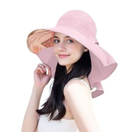 Yooooomi Womens Foldable Sun Hat with Ponytail Hole UPF50+ Wide Brim Summer Cap with Neck Flap (US, Alpha, One Size, Pink)