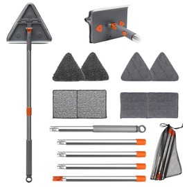 Sayene Baseboard Cleaner Tool with Handle,Wall Cleaner mop with Squeegee, Baseboard Cleaning Tool with 85" inch Extension Pole,8 Replacement Pads for Baseboards Cleaning, Ceiling, Wall, Floor, Shower