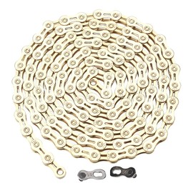 ZHIQIU FSC 9 Speed 116L Bike Chains, Silver,Gold (1/2x11/128-Inch) Compatible with 8 Speed (Gold Hollow)