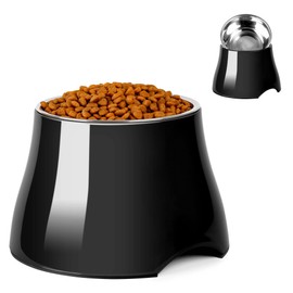 Petvillage Dog Bowls,Elevated Dog Bowls, Cone Friendly Non Slip Single Dog Bowl with Stainless Steel Inner, Raised Bowls for Smll Dogs Spaniel Dogs Long Ear, High Capacity, M/2 Cup Black