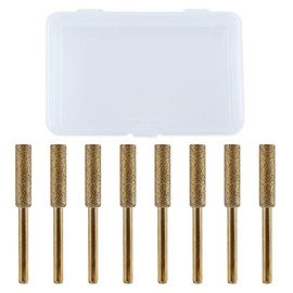 LEONTOOL 8 Pcs High Hardness Diamond Chainsaw Sharpener Bit 3/16" 4.8mm Titanium Plated Burr Stone File Polishing Tool with 1/8" Shank Burr Grinding Stone File for Chain Saw Wood Jewelry Stone, Golden