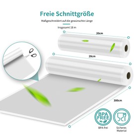 Vacuum Sealer Bags Rolls Vacuum Film BPA-Free Professional Foil Rolls Vacuum Sealer Food 3 Rolls 20 x 300 cm & 3 Rolls 28 x 300 cm, Strong & Tear-Resistant, for All Vacuum Sealer & Sous Vide