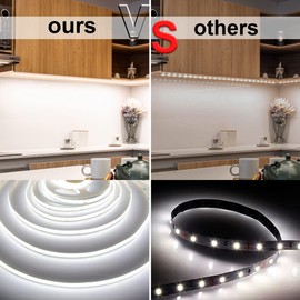 AXMOTUT White COB LED Strip Light, Dimmable 16.4ft/5m LED Light, 6000K Daylight White 2400 LEDs High Lumen LED Tape Lights CRI 90+ with RF Remote and UL Power for Bedroom,Kitchen,DIY Home Decoration