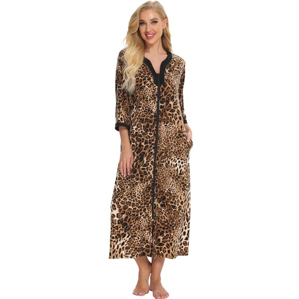 Bloggerlove House Dresses for Elderly Mumu Dresses Women Leopard House