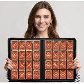 16 Pocket Card Binder, 1000+ Premium Zip Trading Card Binder, Double Sided Pocket Card Binder Album, Ringless Card Folder for MTG, TCG, Sports Card (Orange, 16Pockets)