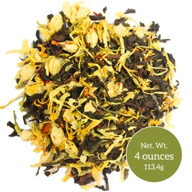 Nelson's Tea Apricot Peach Cobbler Tea - Cut & Sifted Jasmine Green Tea, Black, & Oolong Tea Loose Leaf Blend with Safflower & Marigold Petals (4oz)