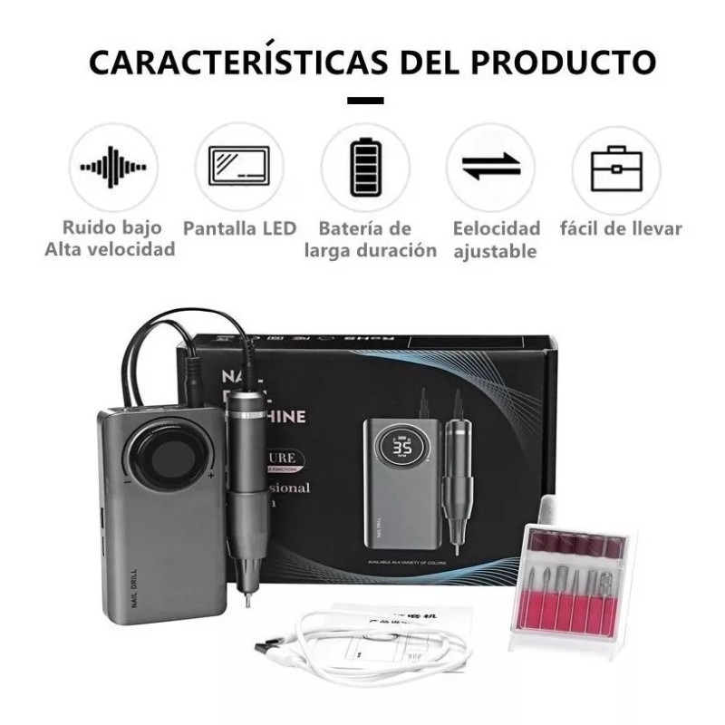 Delanie Pulidor Recargable De 35000 Rpm Gris Para Uñas