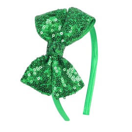 AMYDECOR Green Sequin Bow Headband for Girls - Boutique Style Hair Accessory with Bow Ribbon - 1 Piece