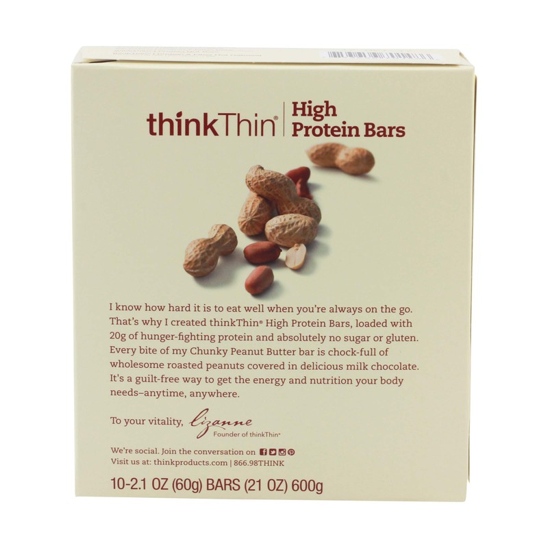 Thinkthin, Bar High Protein Chunky Peanut Butter Box, 2.1 Ounce,