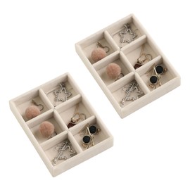 Frebeauty Small Jewelry Tray Set,Stackable Velvet Jewelry Organizer Tray,Mini Jewelry Drawer Organizer,Drawer Inserts,4.92 x 3.74 x 0.9 Inches,6 Grid Earring Organizer for Women Girls(Set 2,Beige)