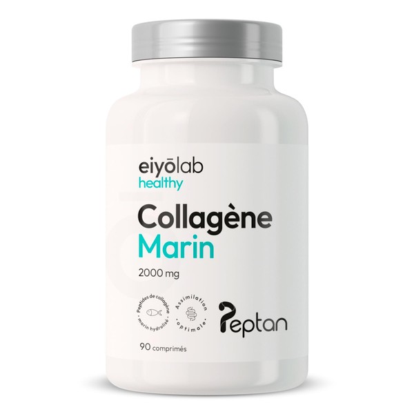 Peptan® Patented Marine Collagen | Strong Dosage 2000 mg in 3 Tablets | 90 Tablets | Pure Collagen Peptides | Soft Joints, Smooth and Hydrated Skin | 100% French Spine | Eiyolab