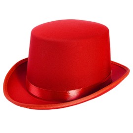 Red Satin Top Hat - Fancy Dress Dance Show Accessory Red With Satin Band Adults Sturdy Top Hat - Red Pack of 1