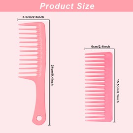 2PCS Wide Tooth Comb for Curly - Large Hair Detangling Comb,Styling Comb for Wet Dry Hair,Hair Care Comb for Women Men,Shampoo Shower Comb (Pink)