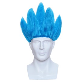 Gvhntk Anger Wig Flame Fire Wig Short Blue Wigs with Cap Spiked Spiky Fun Flame Shape Wigs Unisex Costume Outfit for Halloween Cosplay Party