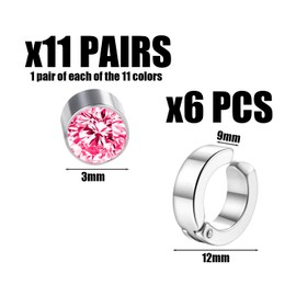 11 Pairs Of Magnetic Earrings, 6 Ear Clips, Round Head Earrings, Rhinestone Earrings, Jewelry Earrings, Women'S Accessories