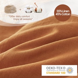 Simple&Opulence French Linen Duvet Cover Set 68" x 86"- 2 Pieces (1 Comforter Cover,1 Pillowcase)- Natural Flax Cotton Blend-Solid Color Breathable Farmhouse Bedding-Rust, Twin