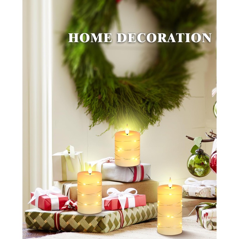 Da by Flameless Candles with String Lights，Battery Operated Candles,LED Flickering