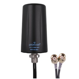 Proxicast Indoor/Outdoor 2x2 MIMO Omnidirectional WiFi Antenna - Tri-Band 2.4/5.8/6 GHz - 3-5 dBi Gain - Vandal Resistant Low Profile Fixed Through-Hole Mount - 10 ft Coax Lead w/RP-SMA (ANT-131-M22)