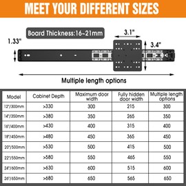 Pisman Pocket Door Slides 18 inch 2 PCS and Hardwares for Inset and Cabinet Door, Disappearing and Hidden The Slides and The Hinges.