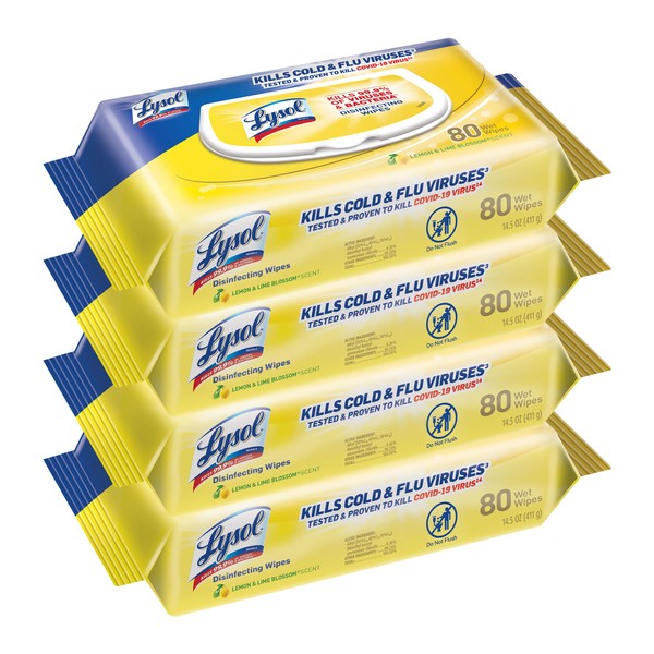 Lysol Disinfecting Wipes, Lemon & Lime Blossom, 80 Count (Pack of 4)