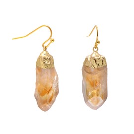 Natural Healing Crystal Yellow Citrine Rough Stone Earrings, Yellow Gold Tone
