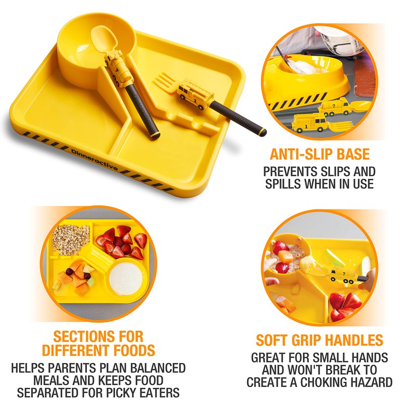 Dinneractive Dining Set For Kids - 3PC Yellow Firefighter Dinnerware