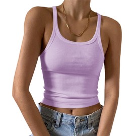 Artfish Women's Sleeveless Tank Top Form Fitting Scoop Neck Ribbed Knit Basic Cami Tight Fitted Violet Purple, S