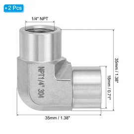 PATIKIL 90 Degree Barstock Street Elbow 1/4" NPT Female, 2 Pcs 304 Stainless Steel Forged Pipe Fitting for Air Fuel Oil Water Pipe Hose, Silver