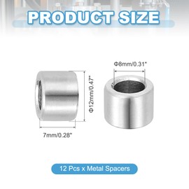 PATIKIL 12 Pcs Stainless Steel Spacers, 8mm ID x 12mm OD x 7mm Height 304 Stainless Steel Bushing Screw Standoff Unthreaded Round Spacer for 5/16" M8 Screws Bolts Nuts