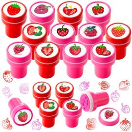 MotiMind 12 Pcs Strawberry Party Favors Berry First Birthday Party Favors Strawberry Mini Stamps for Kids Self Ink Stampers with 12 Designs Gift Rewards for School Supply Goodie Bag Shortcake