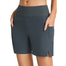 baleaf Women's Swimming Shorts, Tummy Control Swimming Shorts, Quick Drying, High Waist Board Shorts, Swimming Bottom, UPF50+ with Pockets, gray, L