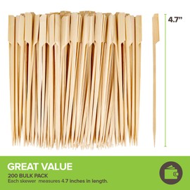 4.7" Bamboo Skewers (200 Pack) - Heavy Duty for Appetizers, Fruit Kabobs & Parties