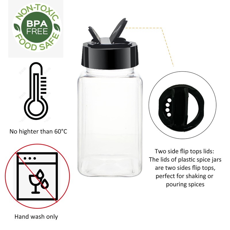BPFY 24 Pack 4oz Clear Plastic Spice Jars with Black