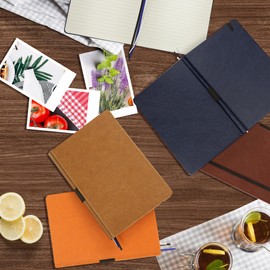 Rukasto Thick A5 Hardcover Notebook/Journal, 120gsm College Ruled Lined Premium Paper, Black Leather, Pen Holder, 3 Ribbon Markers, Inner Pocket, 8.4x5.7 in