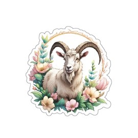 Set of 3 - Floral Goat Watercolor Art Die-Cut Sticker, Decorative Vinyl Decal with Pink Flowers, Auto, Wall, Laptop, Cell, Truck Sticker for Windows, Cars, Trucks