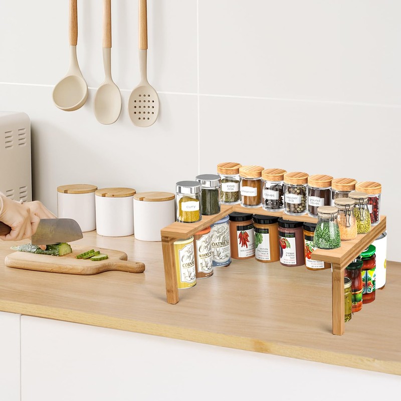 Puosike Spice Racks for Cabinet, Expandable, Spice Rack, Standing Bamboo,