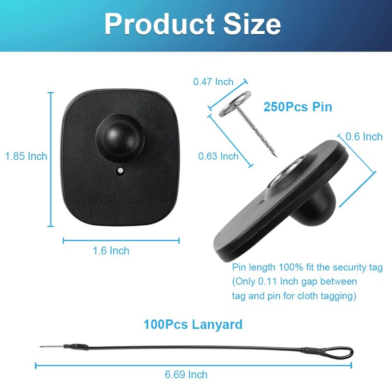 250Pcs 8.2Mhz RF Security Clothing Tags Black Retails EAS Clothes