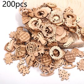 HERZNONE 200 Pieces Confetti Christmas Decoration Mini Wooden Discs for Christmas (Dark B)